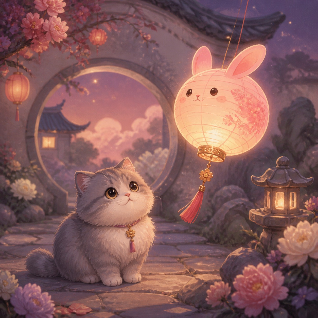 Moon Rabbit Cat Lantern, alternate illustration