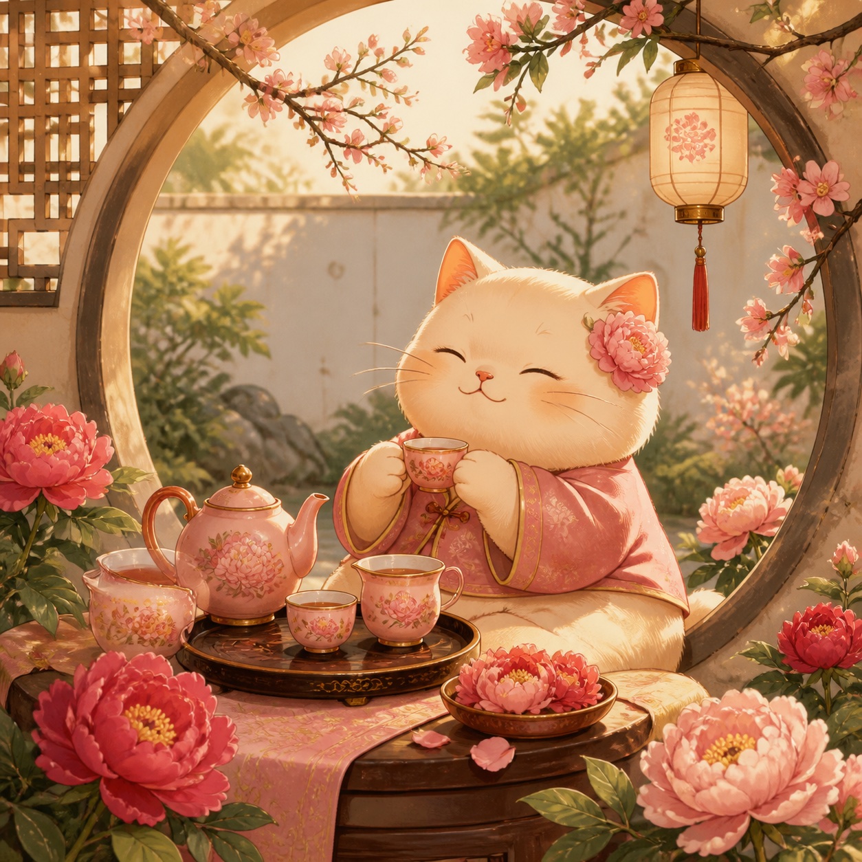 Illustration for Peony Tea Cat Set