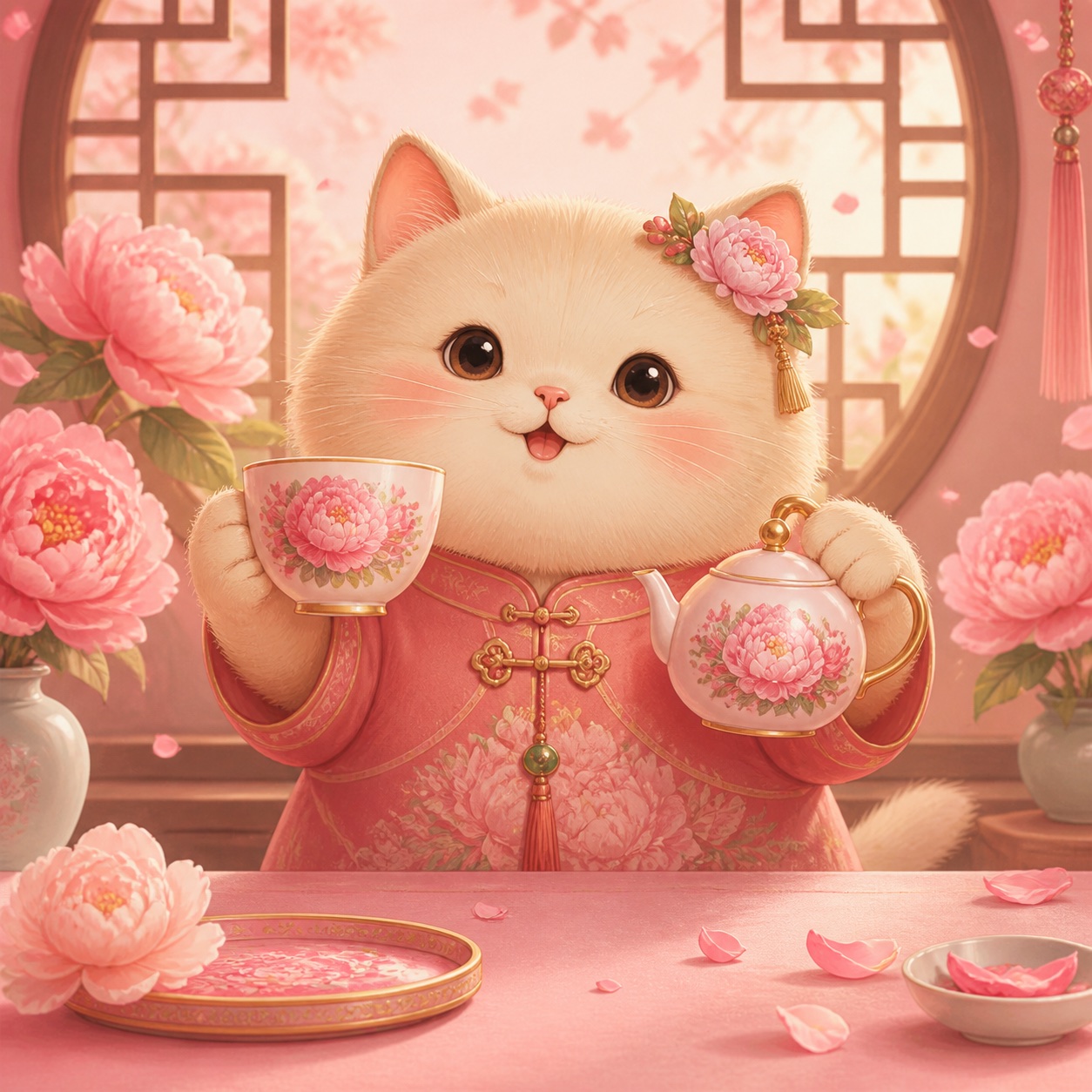 Peony Tea Cat Set, alternate illustration